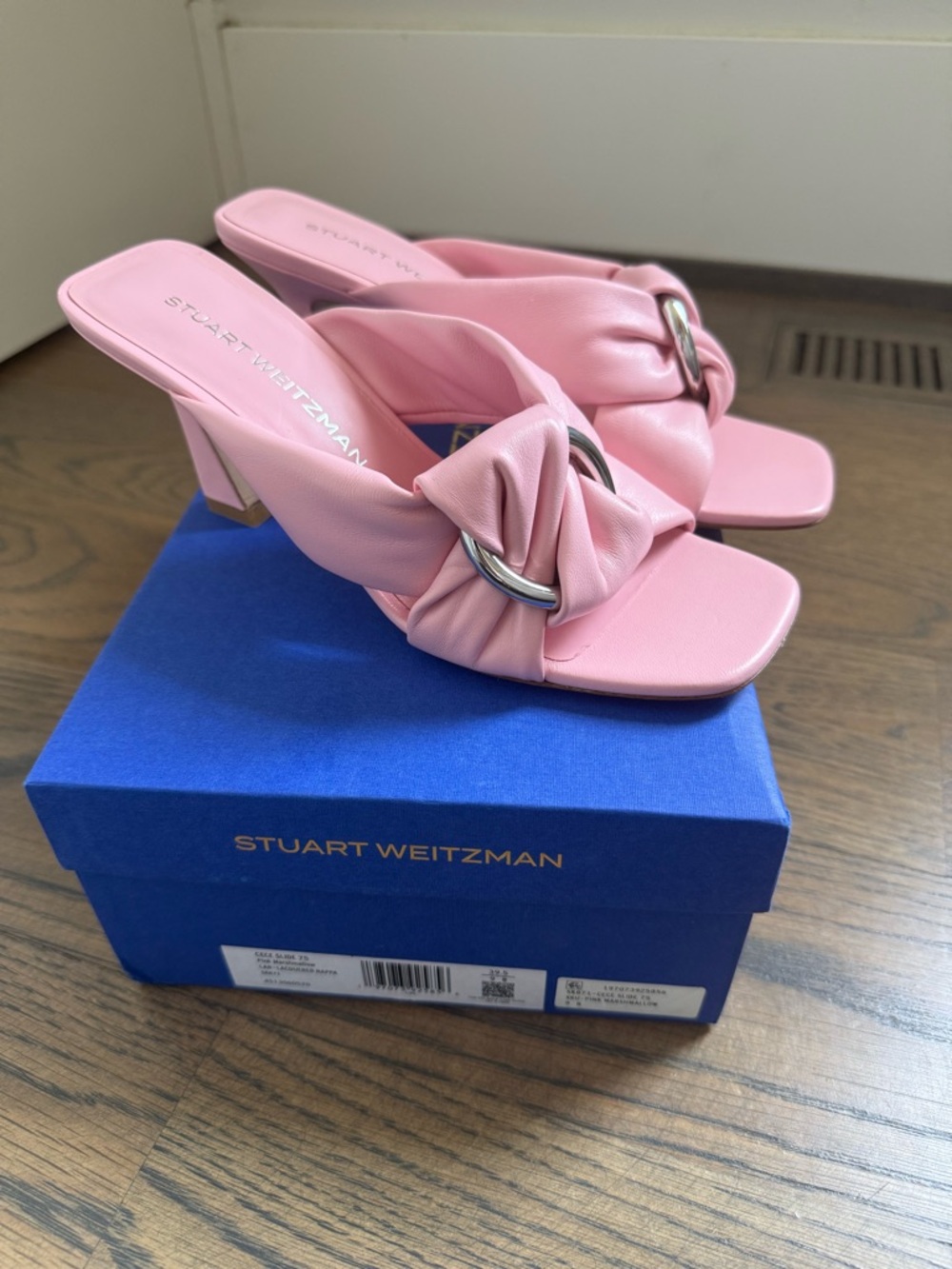 NWT Stuart Weitzman Pink Knotted Ring Mule CeCe 75 Heels size 8.5. - Picture 2 of 6